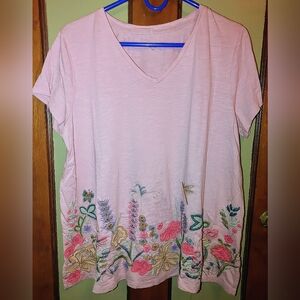 Coldwater Creek Embroidered Floral Top – PXL – Dusty Pink – Made in India